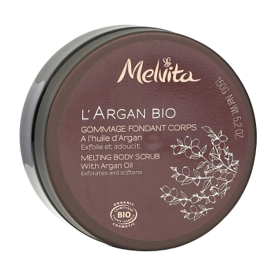 Melvita L'Argan Bio rozpou&scaron;těc&iacute; tělov&yacute; peeling s arganov&yacute;m olejem 150g/5oz
