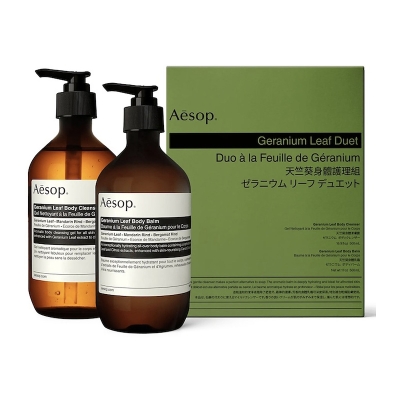Aesop Geranium Leaf Duet Set (Geranium Leaf Body Cleanser 500ml & Geranium Leaf Body Balm 500ml) 1 Set (New)