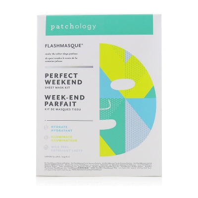 Patchology FlashMasque 5 Minute Sheet Mask - Perfect Weekend Sheet Mask Kit: (kosteuta, valaise, maidon kuorinta) 3pcs