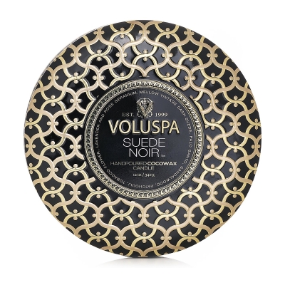 Voluspa 3 Wick Decorative Tin Candle - Suede Noir 340g/12oz