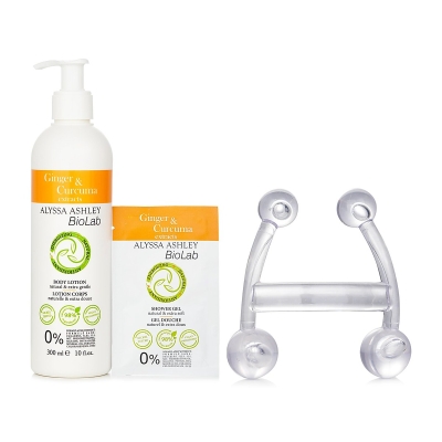 Alyssa Ashley Biolab Ginger & Curcuma Extract Body Lotion + Shower Gel + Massager 3pcs