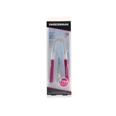 Tweezerman Smooth Finish Facial Hair Remover Pink (With Stainless Slant Tweezerette) 2pcs