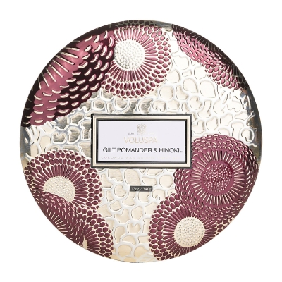 Voluspa 3 Wick Decorative Tin Candle - Gilt Pomander & Hinoki 340g/12oz