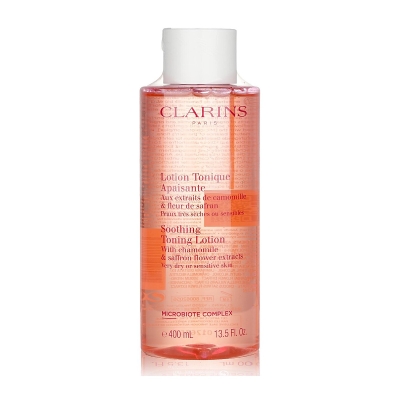 Clarins Zklidňuj&iacute;c&iacute; tonizačn&iacute; ml&eacute;ko s v&yacute;tažky z květů heřm&aacute;nku a &scaron;afr&aacute;nu &ndash; velmi such&aacute; nebo citliv&aacute; pleť 400ml/13.5oz