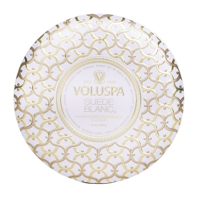 Voluspa 3 Wick Decorative Tin Candle - Suede Blanc 340g/12oz