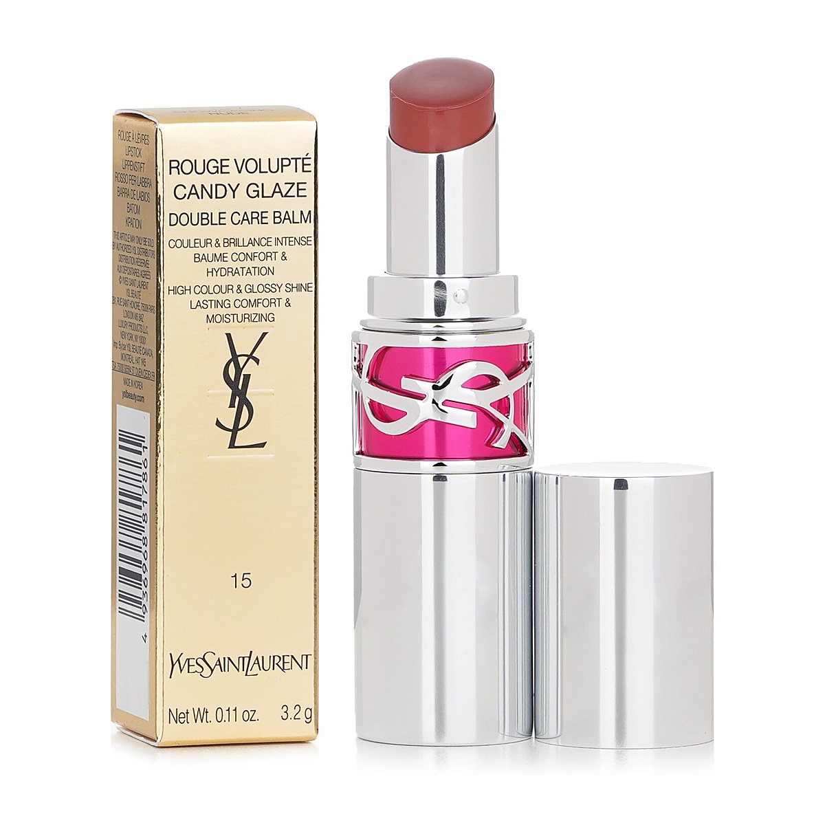 Yves Saint Laurent Rouge Volupte Candy Glaze Double Care Balm 15 Showcasing Nude 3.2g/0.11oz