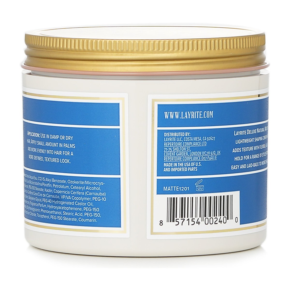 Layrite Natural Matte Cream (Medium Hold, Matte Finish, Water Soluble) 297g/10.5oz