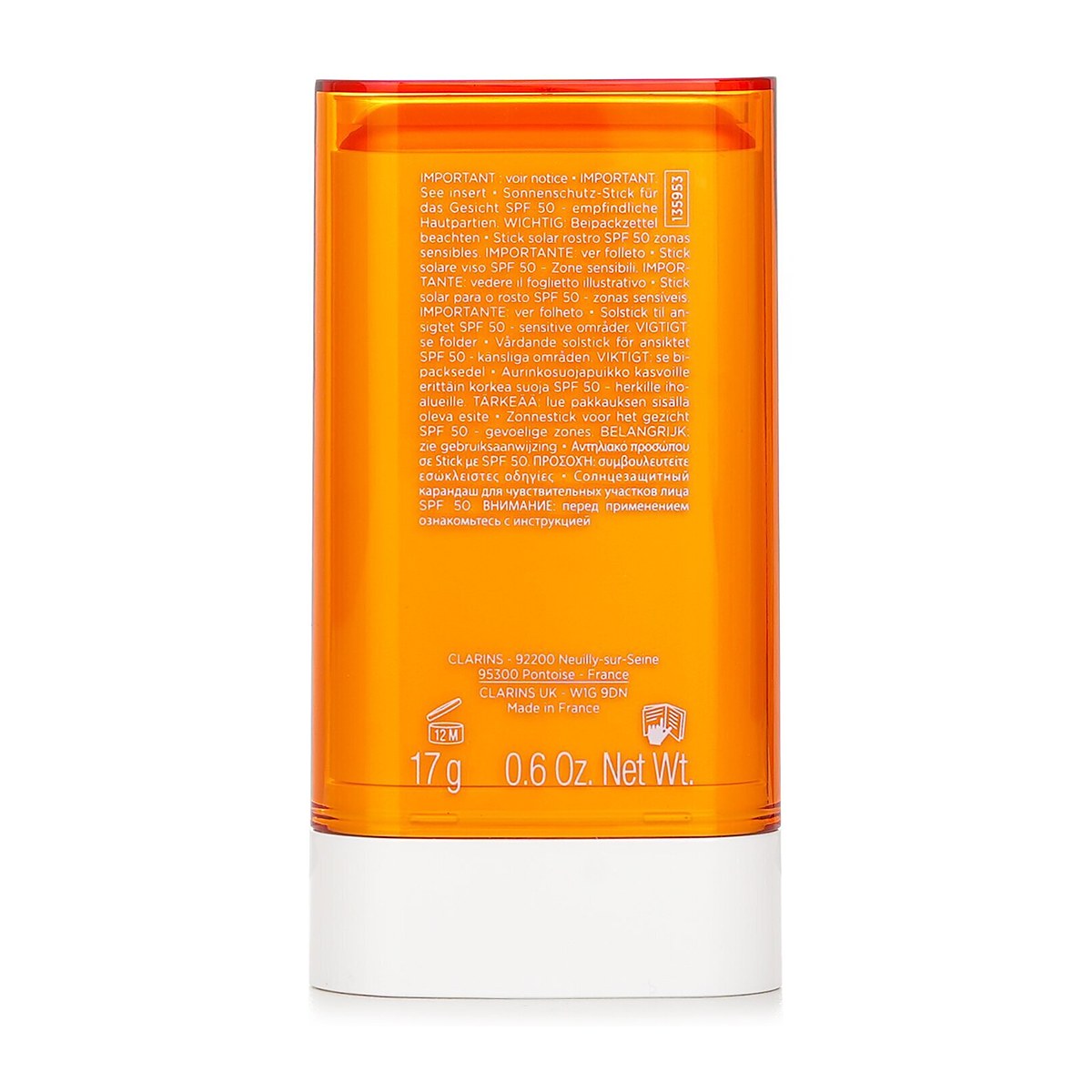 Clarins Barra de protecci&oacute;n solar invisible FPS 50 de alta protecci&oacute;n - Para zonas sensibles (envase aleatorio) 17g/0.6oz
