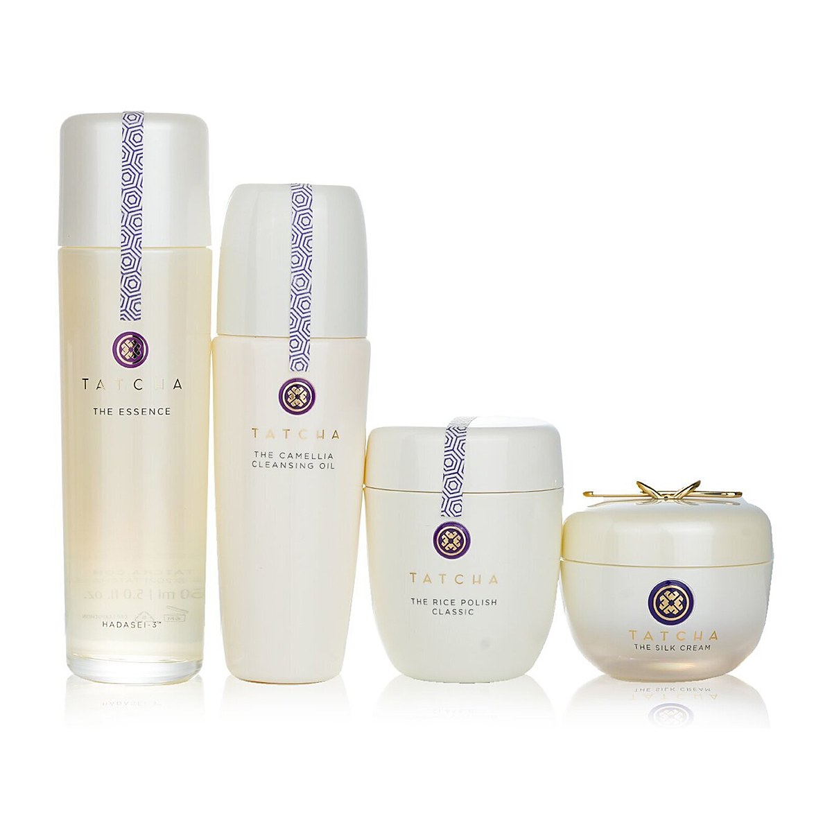 Tatcha Ritual For Firm Skin -setti: Camellia Cleansing Oil 150ml + Essence 150ml + Silk Cream 50ml + Rice Polish 60g 4pcs