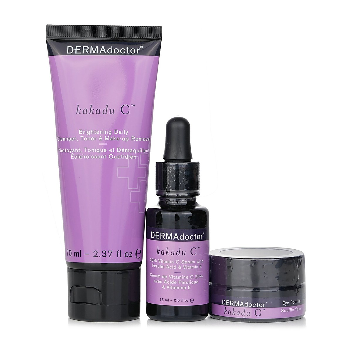 DERMAdoctor Kakadu C Vitamin C Brightening Kit: &Kappa;&alpha;&theta;&eta;&mu;&epsilon;&rho;&iota;&nu;ό &Kappa;&alpha;&theta;&alpha;&rho;&iota;&sigma;&tau;&iota;&kappa;ό 70ml + 20% &Omicron;&rho;ό&sigmaf; &Beta;&iota;&tau;&alpha;&mu;ί&nu;&eta;&sigmaf; C 15ml + &Sigma;&omicron;&upsilon;&phi;&lambda;έ &mu;&alpha;&tau;&iota;ώ&nu; 15ml 3pcs