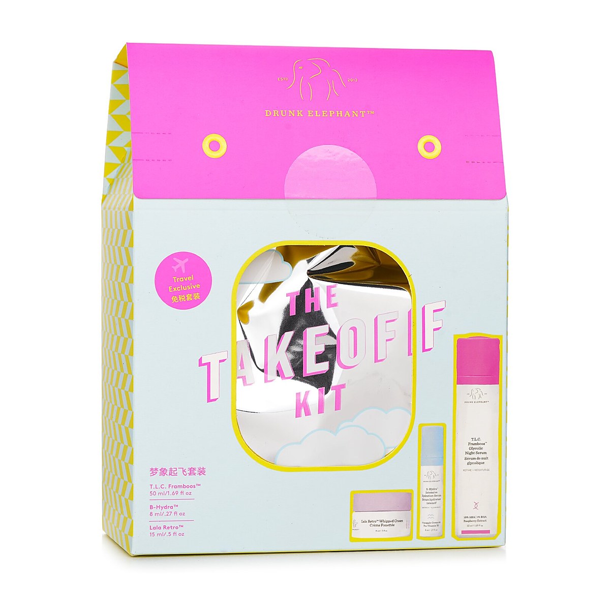 Drunk Elephant The TakeOff Kit: TLC Framboos Night Serum 50ml+ B-Hydra Serum 8ml+ Lala Retro วิปปิ้งครีม 15ml 3pcs