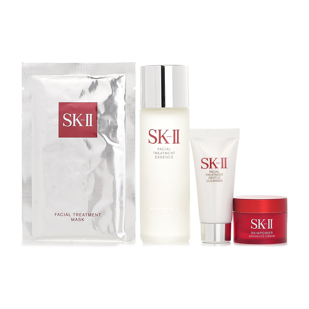 SK-II Best Seller Trial Kit: Facial Treatment Ess. 75ml+Facial Treatment Cleanser 20g+SKINPOWER Advanced Cream 15g+ F.T Mask 1pcs 4pcs