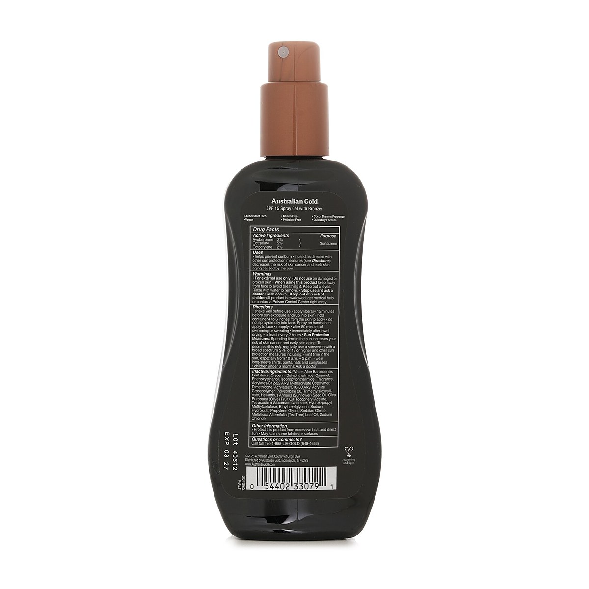 Australian Gold Spray Gel Sunscreen SPF 15 with Instant Bronzer 237ml/8oz