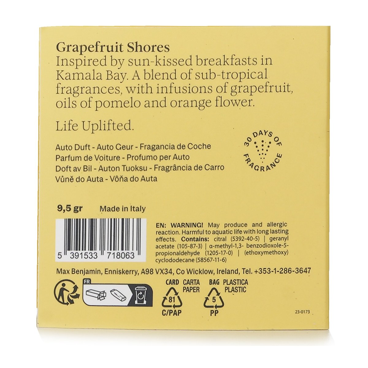 Max Benjamin Car Fragrance Refill - Grapefruit Shores 1pc