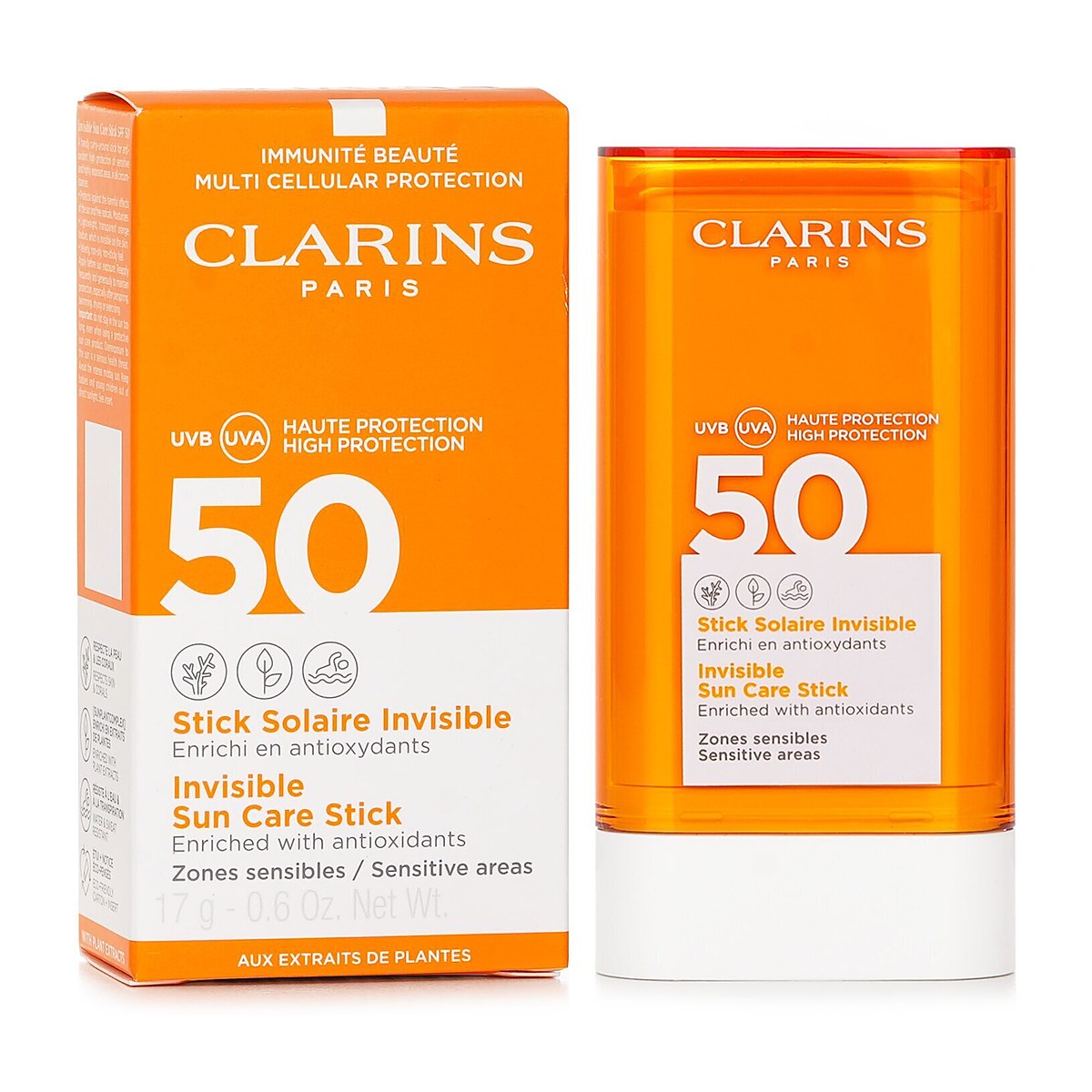 Clarins Barra de protecci&oacute;n solar invisible FPS 50 de alta protecci&oacute;n - Para zonas sensibles (envase aleatorio) 17g/0.6oz