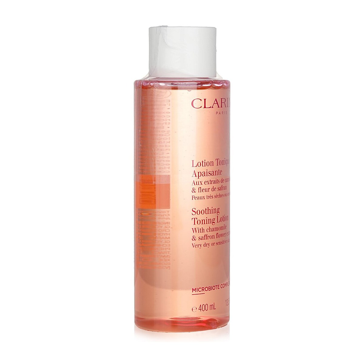 Clarins Zklidňuj&iacute;c&iacute; tonizačn&iacute; ml&eacute;ko s v&yacute;tažky z květů heřm&aacute;nku a &scaron;afr&aacute;nu &ndash; velmi such&aacute; nebo citliv&aacute; pleť 400ml/13.5oz