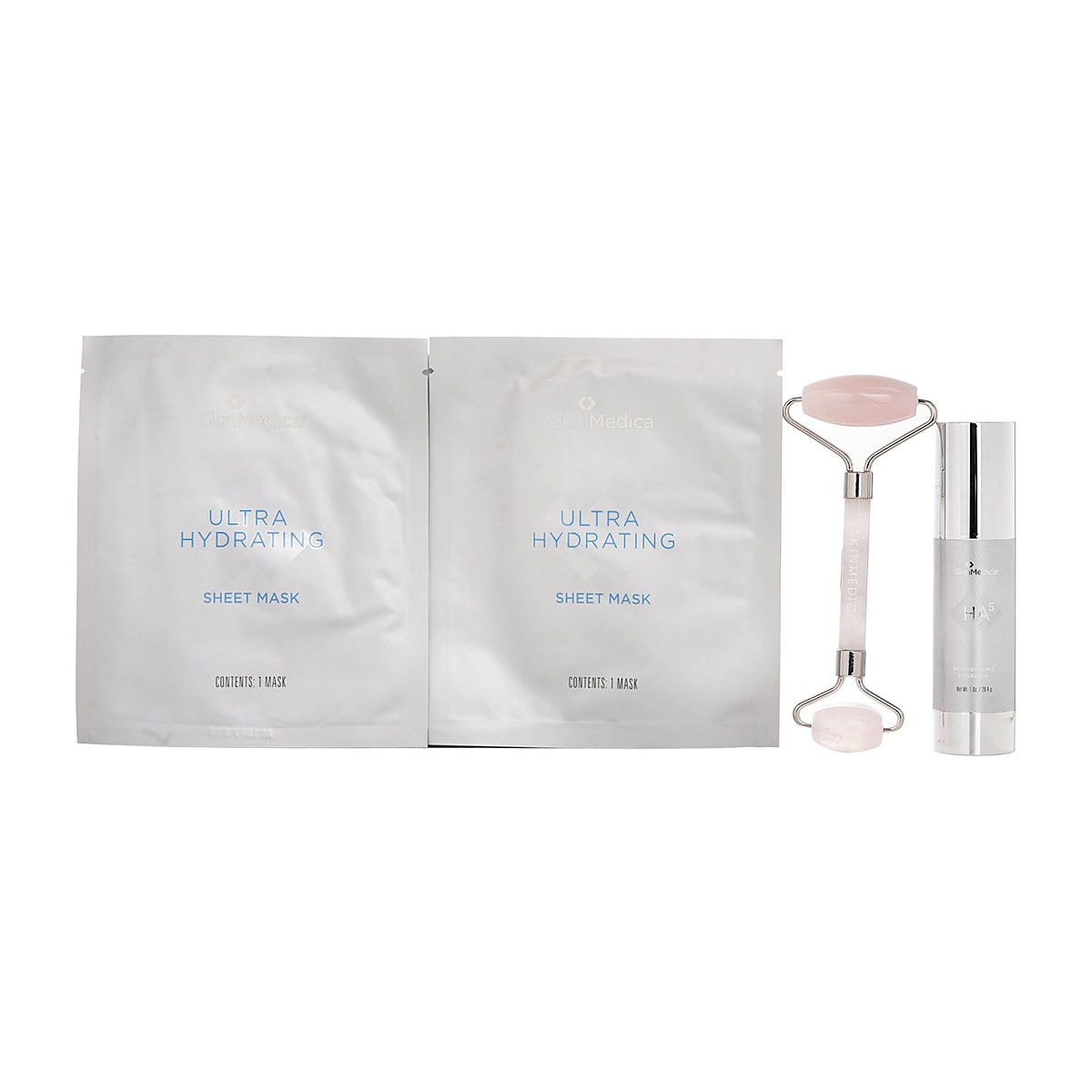 Skin Medica Radiance Infusion Ultra Hydrating Ritual Set: HA Rejuvenating Hydrator 28.4g + Ultra Hydrating Sheet Mask 2pcs + Rose Quartz Roller 4pcs