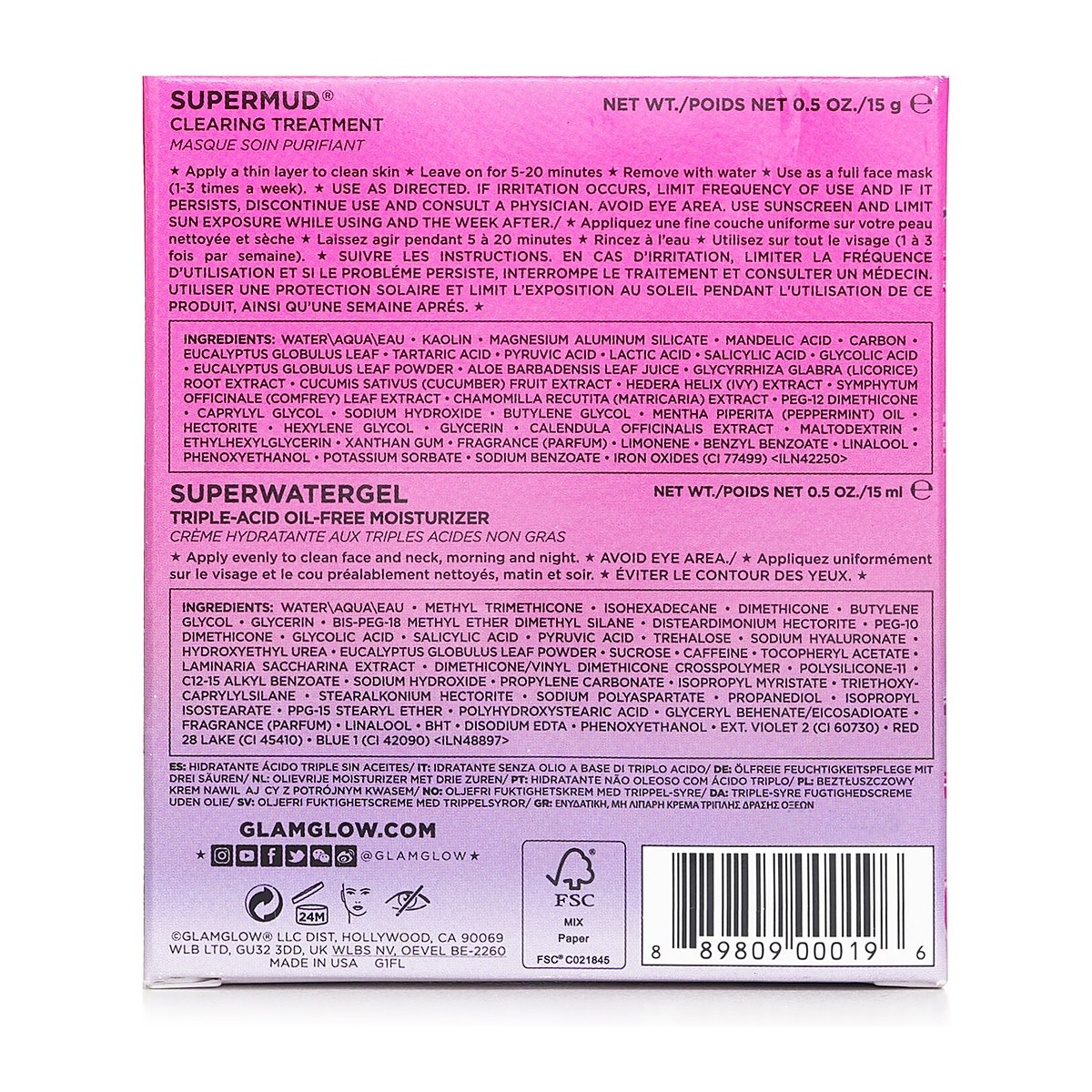 Glamglow Bộ sản phẩm l&agrave;m sạch & thu nhỏ lỗ ch&acirc;n l&ocirc;ng: Supermud Clearing Treatment 15g + Superwatergel Moisturizer 15ml 2pcs