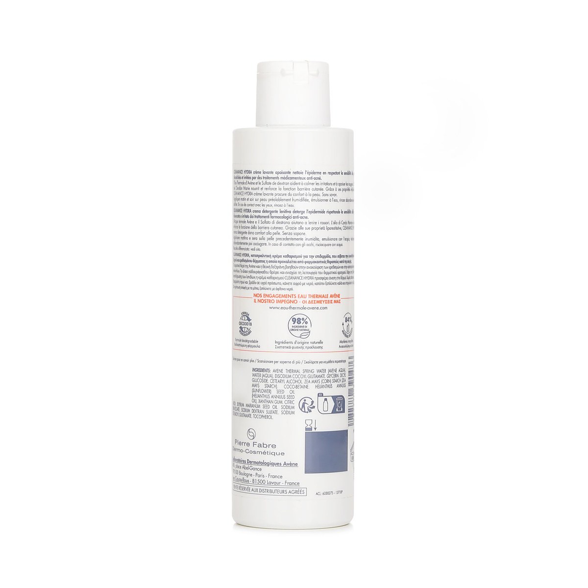 Avene Cleanance HYDRA zklidňuj&iacute;c&iacute; čistic&iacute; kr&eacute;m &ndash; pro pleť se sklonem k vad&aacute;m, suchou a podr&aacute;žděnou o&scaron;etřen&iacute;m 200ml/6.7oz
