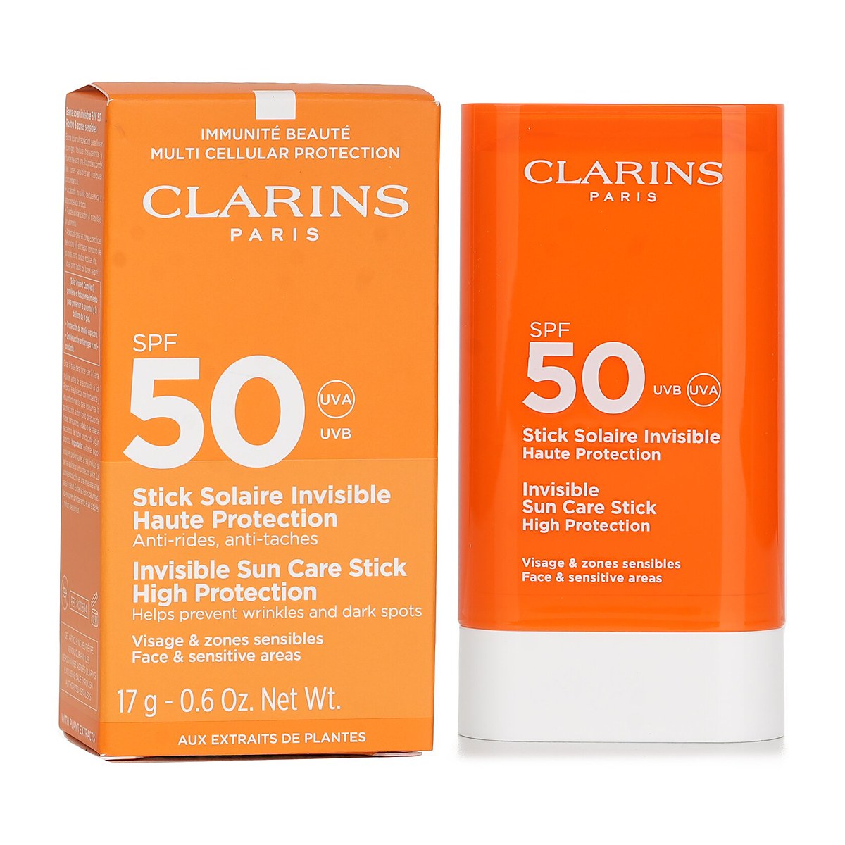Clarins Barra de protecci&oacute;n solar invisible FPS 50 de alta protecci&oacute;n - Para zonas sensibles (envase aleatorio) 17g/0.6oz