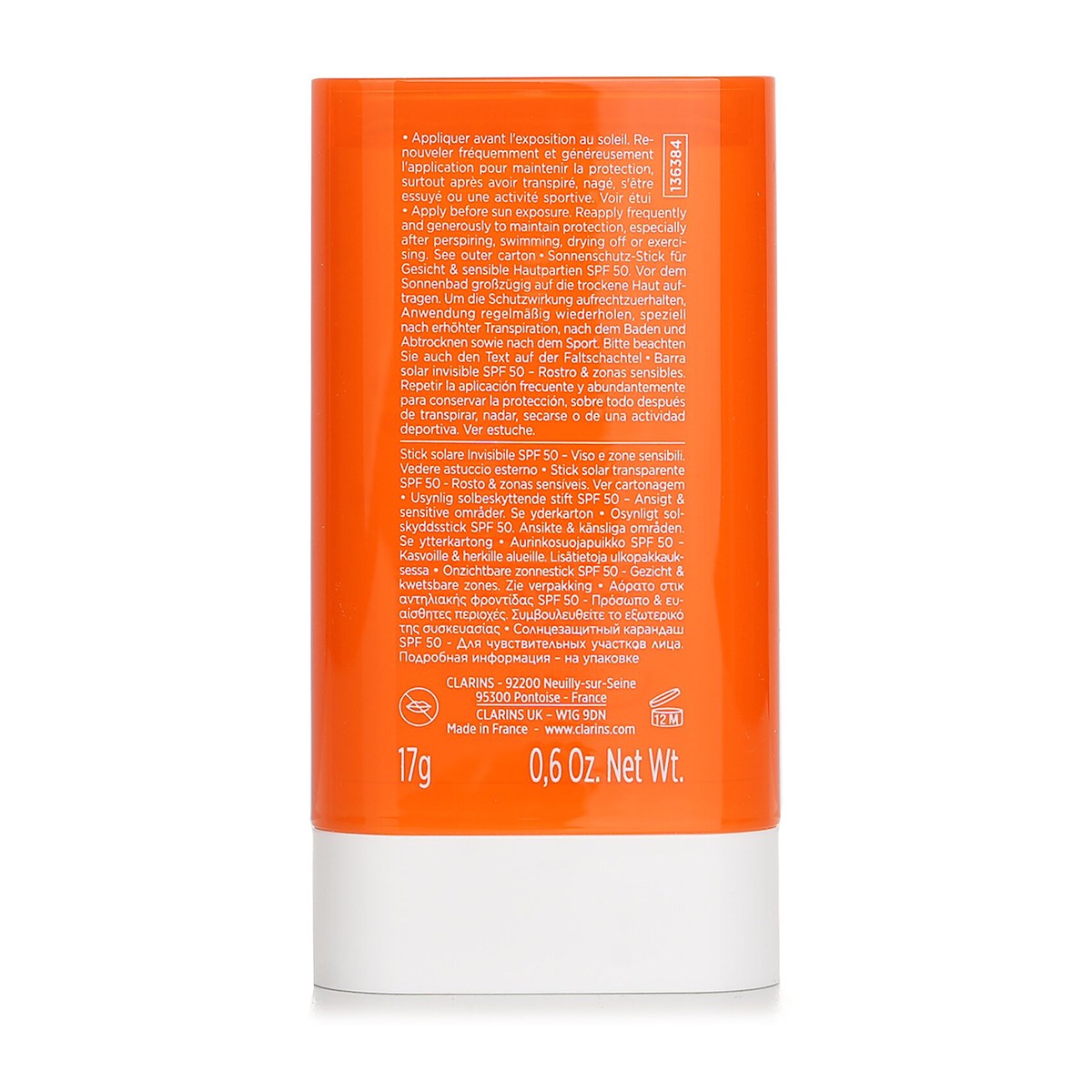 Clarins Barra de protecci&oacute;n solar invisible FPS 50 de alta protecci&oacute;n - Para zonas sensibles (envase aleatorio) 17g/0.6oz