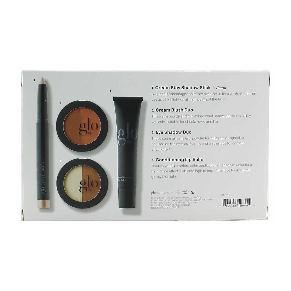 Glo Skin Beauty In The Nudes (Shadow Stick + Cream Blush Duo + Eye Shadow Duo + Lip Balm) Backlit Bronze Edition 4pcs+1bag