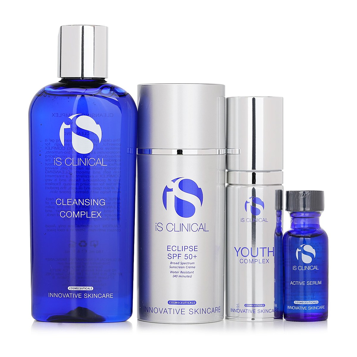 IS Clinical Pure Renewal Collection: Cleansing Compelx 180ml + Active Serum 15ml + Youth Complex 30g + Eclipse SPF 50 Sunscreen Cream 100g 4pcs