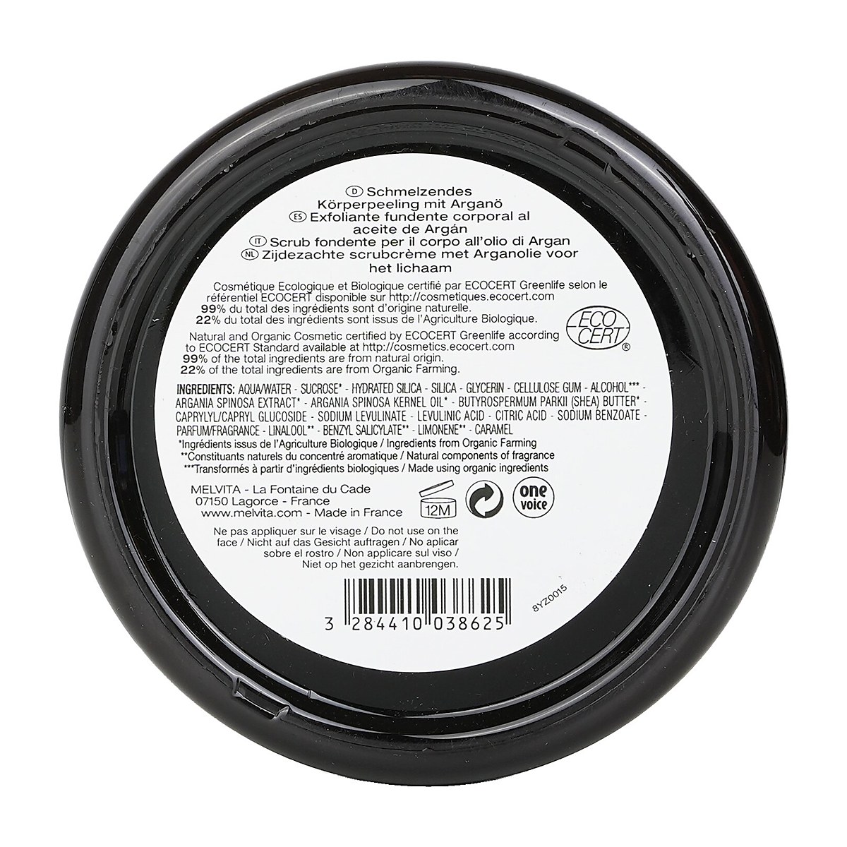 Melvita L'Argan Bio rozpou&scaron;těc&iacute; tělov&yacute; peeling s arganov&yacute;m olejem 150g/5oz