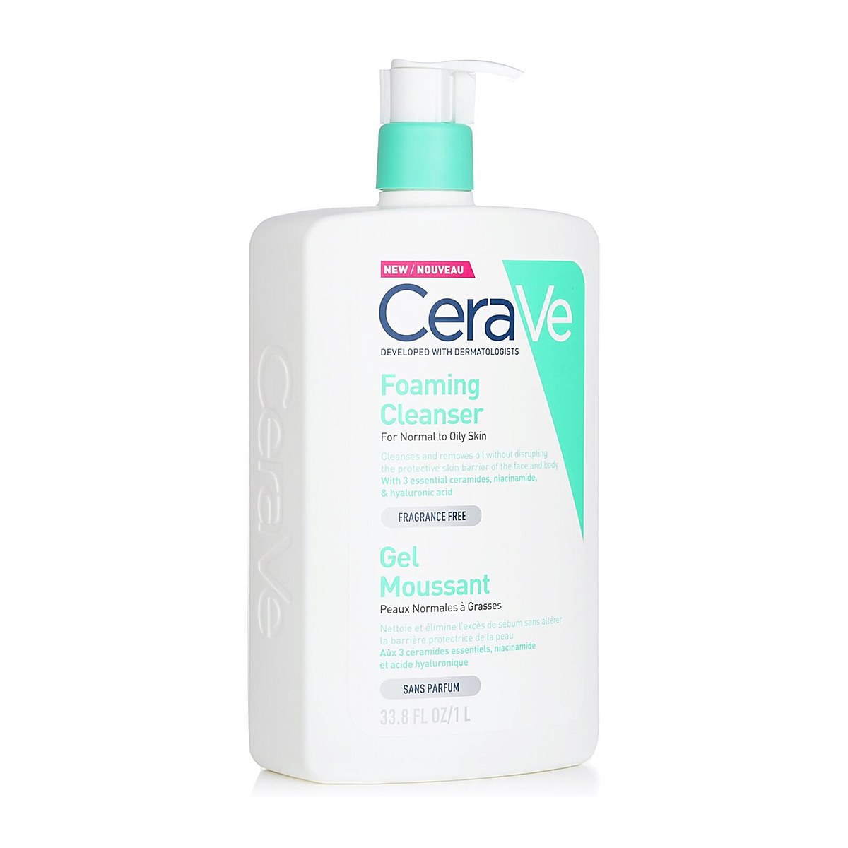 CeraVe 清爽泡沫洁肤露 中性至油性肌肤适用 (有泵) 1000ml/33.8oz