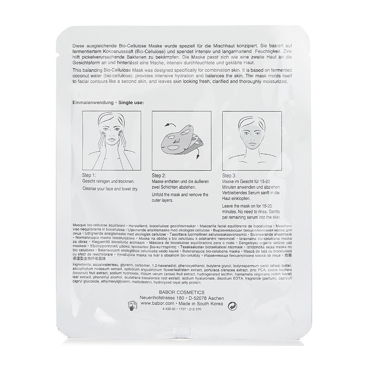 Babor Skinovage [Age Preventing] Balancing Bio-Cellulose Mask - For Combination Skin 5pcs