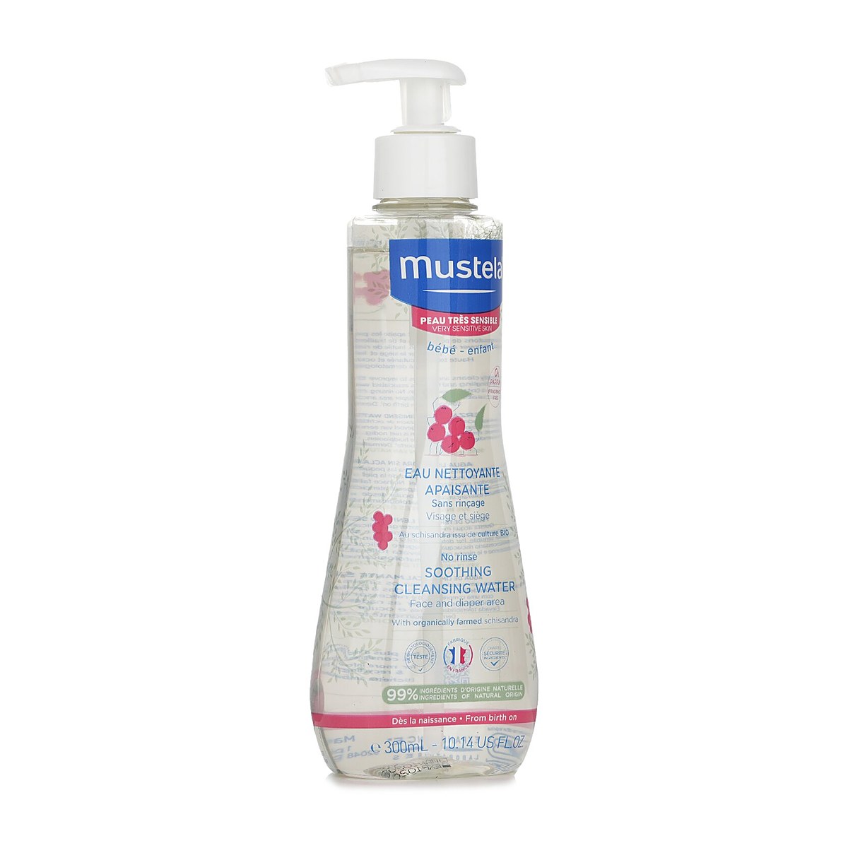 Mustela Zklidňuj&iacute;c&iacute; čist&iacute;c&iacute; voda bez oplachov&aacute;n&iacute; (obličej a pleny) &ndash; pro velmi citlivou pleť 300ml/10.14oz