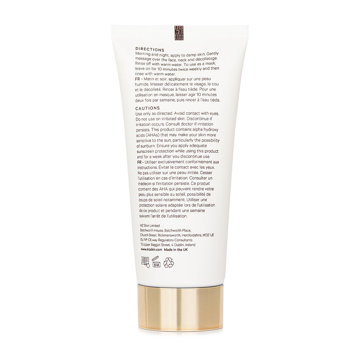 MZ Skin Rens og Klar Dobbeltvirkende AHA Renser og Maske 100ml/3.38oz